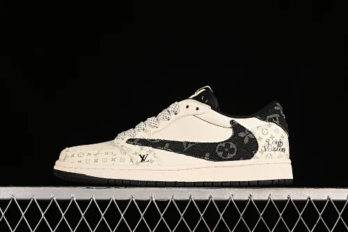 All categories Air Jordan Jordan series basketball shoes Air Jordan 1 Low High-end customized low-top sneakers Travis Scott x Fragment Design x Jordan Air Jordan 1 Low OG SP AJ1 Joe 1LV joint black denim print low-top cultural casual sneakers SJ2068-005